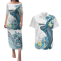 Personalised Aloha Hawaii Kahoolawe Island Couples Matching Puletasi and Hawaiian Shirt Target Isle Map With Humpback Whale