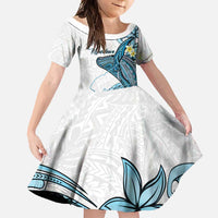 Personalised Aloha Hawaii Kahoolawe Island Family Matching Mermaid Dress and Hawaiian Shirt Target Isle Map With Humpback Whale LT14 Daughter's Dress Blue - Polynesian Pride