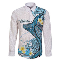 Personalised Aloha Hawaii Kahoolawe Island Family Matching Mermaid Dress and Hawaiian Shirt Target Isle Map With Humpback Whale LT14 Dad's Shirt - Long Sleeve Blue - Polynesian Pride