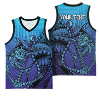 Personalised Polynesia Blue Marlin Fishing Basketball Jersey Marlin Anchor Tattoo Polynesian Pattern