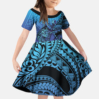 Personalised Polynesia Blue Marlin Fishing Family Matching Short Sleeve Bodycon Dress and Hawaiian Shirt Marlin Anchor Tattoo Polynesian Pattern