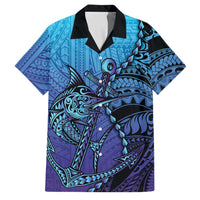 Personalised Polynesia Blue Marlin Fishing Family Matching Short Sleeve Bodycon Dress and Hawaiian Shirt Marlin Anchor Tattoo Polynesian Pattern
