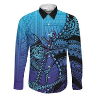 Personalised Polynesia Blue Marlin Fishing Family Matching Short Sleeve Bodycon Dress and Hawaiian Shirt Marlin Anchor Tattoo Polynesian Pattern