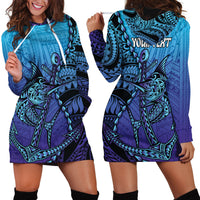 Personalised Polynesia Blue Marlin Fishing Hoodie Dress Marlin Anchor Tattoo Polynesian Pattern LT14 - Polynesian Pride