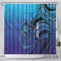 Personalised Polynesia Blue Marlin Fishing Shower Curtain Marlin Anchor Tattoo Polynesian Pattern
