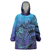Personalised Polynesia Blue Marlin Fishing Wearable Blanket Hoodie Marlin Anchor Tattoo Polynesian Pattern
