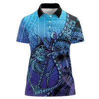 Personalised Polynesia Blue Marlin Fishing Women Polo Shirt Marlin Anchor Tattoo Polynesian Pattern LT14 Female Purple - Polynesian Pride
