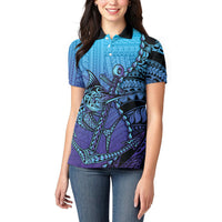 Personalised Polynesia Blue Marlin Fishing Women Polo Shirt Marlin Anchor Tattoo Polynesian Pattern LT14 - Polynesian Pride