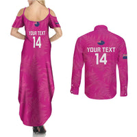 Custom New Zealand Silver Fern Rugby Couples Matching Summer Maxi Dress and Long Sleeve Button Shirt Go Aotearoa - Pink Version