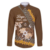 Personalised Tonga Language Week Family Matching Off The Shoulder Long Sleeve Dress and Hawaiian Shirt Malo e Lelei Tongan Ngatu Pattern - Brown