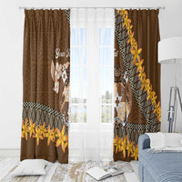 Personalised Tonga Language Week Window Curtain Malo e Lelei Tongan Ngatu Pattern - Brown