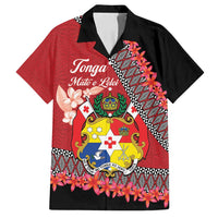 Personalised Tonga Language Week Family Matching Off Shoulder Maxi Dress and Hawaiian Shirt Malo e Lelei Tongan Ngatu Pattern - Red