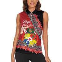 Personalised Tonga Language Week Women Sleeveless Polo Shirt Malo e Lelei Tongan Ngatu Pattern - Red