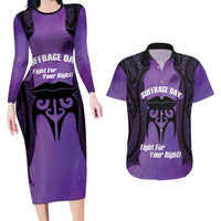 Personalised New Zealand Suffrage Day Couples Matching Long Sleeve Bodycon Dress and Hawaiian Shirt Maori Tattoo Galaxy Vibe - Polynesian Pride