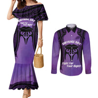 Personalised New Zealand Suffrage Day Couples Matching Mermaid Dress and Long Sleeve Button Shirt Maori Tattoo Galaxy Vibe - Polynesian Pride