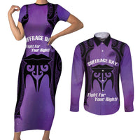 Personalised New Zealand Suffrage Day Couples Matching Short Sleeve Bodycon Dress and Long Sleeve Button Shirt Maori Tattoo Galaxy Vibe - Polynesian Pride