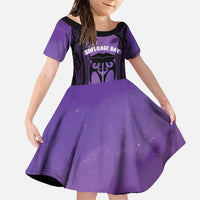 Personalised New Zealand Suffrage Day Family Matching Off Shoulder Maxi Dress and Hawaiian Shirt Maori Tattoo Galaxy Vibe LT14 Daughter's Dress Purple - Polynesian Pride