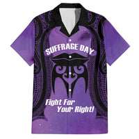 Personalised New Zealand Suffrage Day Family Matching Off Shoulder Maxi Dress and Hawaiian Shirt Maori Tattoo Galaxy Vibe LT14 Dad's Shirt - Short Sleeve Purple - Polynesian Pride