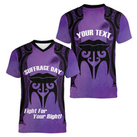 Personalised New Zealand Suffrage Day Women V-Neck T-Shirt Maori Tattoo Galaxy Vibe - Polynesian Pride