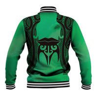 Personalised Moko Kauae New Zealand Baseball Jacket Maori Chin Tattoo Green - Polynesian Pride