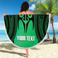 Personalised Moko Kauae New Zealand Beach Blanket Maori Chin Tattoo Green - Polynesian Pride