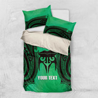 Personalised Moko Kauae New Zealand Bedding Set Maori Chin Tattoo Green - Polynesian Pride