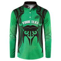 Personalised Moko Kauae New Zealand Button Sweatshirt Maori Chin Tattoo Green - Polynesian Pride