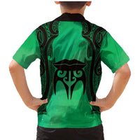 Personalised Moko Kauae New Zealand Family Matching Mermaid Dress and Hawaiian Shirt Maori Chin Tattoo Green - Polynesian Pride