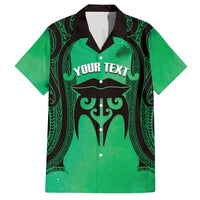 Personalised Moko Kauae New Zealand Family Matching Off The Shoulder Long Sleeve Dress and Hawaiian Shirt Maori Chin Tattoo Green LT14 Dad's Shirt - Short Sleeve Green - Polynesian Pride