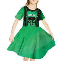 Personalised Moko Kauae New Zealand Kid Short Sleeve Dress Maori Chin Tattoo Green - Polynesian Pride