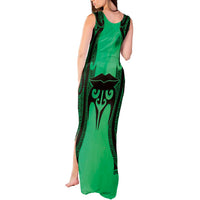 Personalised Moko Kauae New Zealand Tank Maxi Dress Maori Chin Tattoo Green - Polynesian Pride
