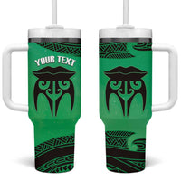 Personalised Moko Kauae New Zealand Tumbler With Handle Maori Chin Tattoo Green - Polynesian Pride