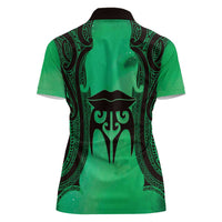 Personalised Moko Kauae New Zealand Women Polo Shirt Maori Chin Tattoo Green - Polynesian Pride