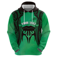 Personalised Moko Kauae New Zealand Zip Hoodie Maori Chin Tattoo Green - Polynesian Pride