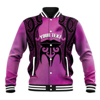 Personalised Moko Kauae New Zealand Baseball Jacket Maori Chin Tattoo Pink - Polynesian Pride
