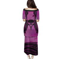 Personalised Moko Kauae New Zealand Family Matching Puletasi and Hawaiian Shirt Maori Chin Tattoo Pink - Polynesian Pride