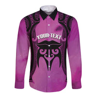 Personalised Moko Kauae New Zealand Long Sleeve Button Shirt Maori Chin Tattoo Pink - Polynesian Pride