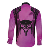 Personalised Moko Kauae New Zealand Long Sleeve Button Shirt Maori Chin Tattoo Pink - Polynesian Pride