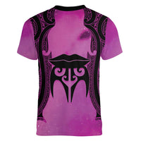 Personalised Moko Kauae New Zealand Women V-Neck T-Shirt Maori Chin Tattoo Pink - Polynesian Pride