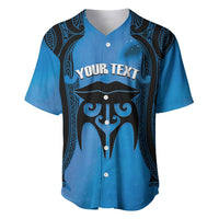Personalised Moko Kauae New Zealand Baseball Jersey Maori Chin Tattoo Blue - Polynesian Pride