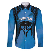 Personalised Moko Kauae New Zealand Family Matching Puletasi and Hawaiian Shirt Maori Chin Tattoo Blue - Polynesian Pride