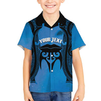 Personalised Moko Kauae New Zealand Kid Hawaiian Shirt Maori Chin Tattoo Blue - Polynesian Pride