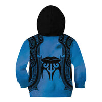 Personalised Moko Kauae New Zealand Kid Hoodie Maori Chin Tattoo Blue - Polynesian Pride