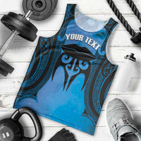 Personalised Moko Kauae New Zealand Men Tank Top Maori Chin Tattoo Blue - Polynesian Pride