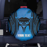 Personalised Moko Kauae New Zealand Spare Tire Cover Maori Chin Tattoo Blue - Polynesian Pride