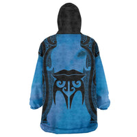 Personalised Moko Kauae New Zealand Wearable Blanket Hoodie Maori Chin Tattoo Blue - Polynesian Pride
