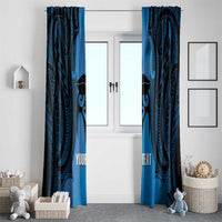 Personalised Moko Kauae New Zealand Window Curtain Maori Chin Tattoo Blue - Polynesian Pride