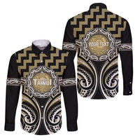 Aotearoa Waikato Tainui Personalised Family Matching Summer Maxi Dress and Hawaiian Shirt Maori Iwi Poutama Puhoro Tattoo LT14 Dad's Shirt - Long Sleeve Old Yellow - Polynesian Pride