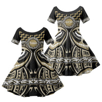 Aotearoa Waikato Tainui Personalised Family Matching Summer Maxi Dress and Hawaiian Shirt Maori Iwi Poutama Puhoro Tattoo LT14 Daughter's Dress Old Yellow - Polynesian Pride