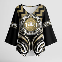 Aotearoa Waikato Tainui Personalised Kimono Sleeve Blouse Maori Iwi Poutama Puhoro Tattoo LT14 Female Old Yellow - Polynesian Pride